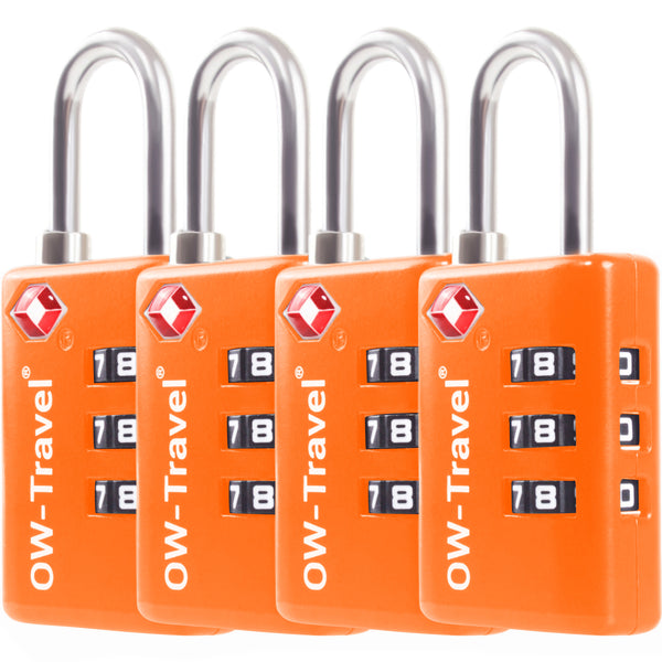 TSA luggage locks. Orange suitcase bag padlocks with inspection alert