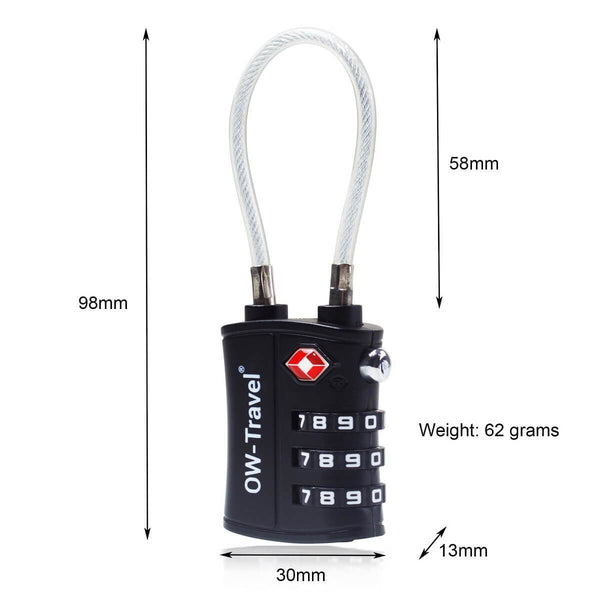 ✅ 3 Dial TSA Cable Combination Padlock - Travel Sentry Approved Heavy Duty Number Lock for Suitcases, Luggage, Gym Lockers and Tool Boxes - One-Wear
