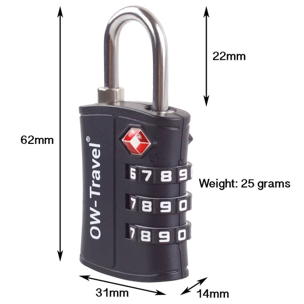✅ 3 Dial TSA Combination Padlock - Travel Sentry Approved Heavy Duty Number Lock for Suitcases, Luggage, Gym Lockers and Tool Boxes - One-Wear